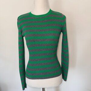 ✨ MODA International by Victoria’s Secret Green & Gray Striped Ribbed Sweater –